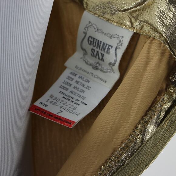 1980s XS Metallic Gold Strapless Gunne Sax Dress with Gold Sequin Belt - Picture 9 of 9